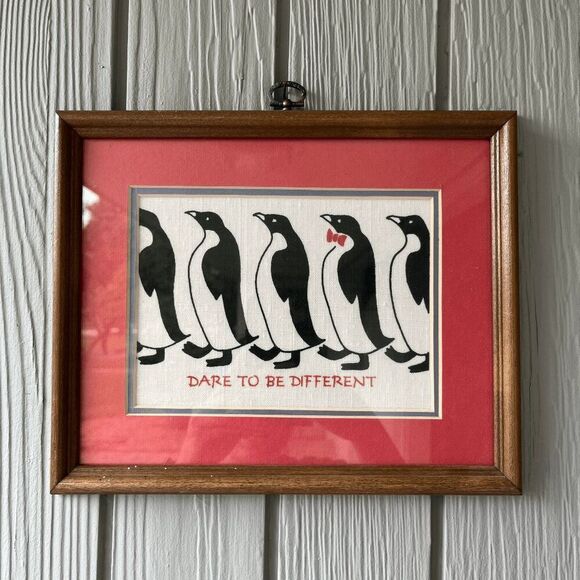 Dare to Be Different Penguin Framed Fabric Art Decor Print - 11×9 - Picture 2 of 11